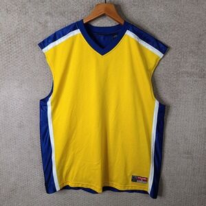 Vintage Spalding Jersey‎ Mens XL Yellow Blue Y2K Sleeveless Athletic Tank Top